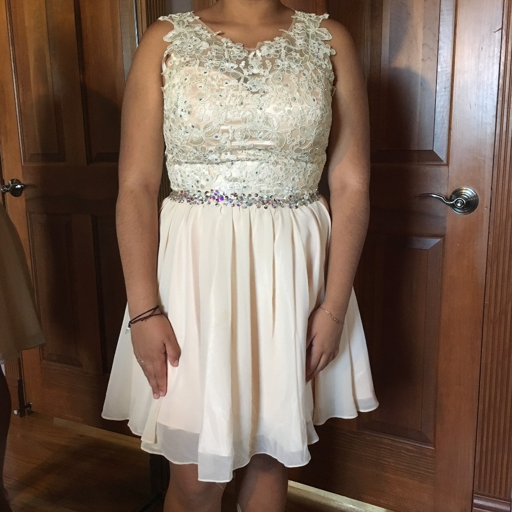 PROM GIRL 3-PC LACE DRESS W/SHAWL +  BRACELET LRG